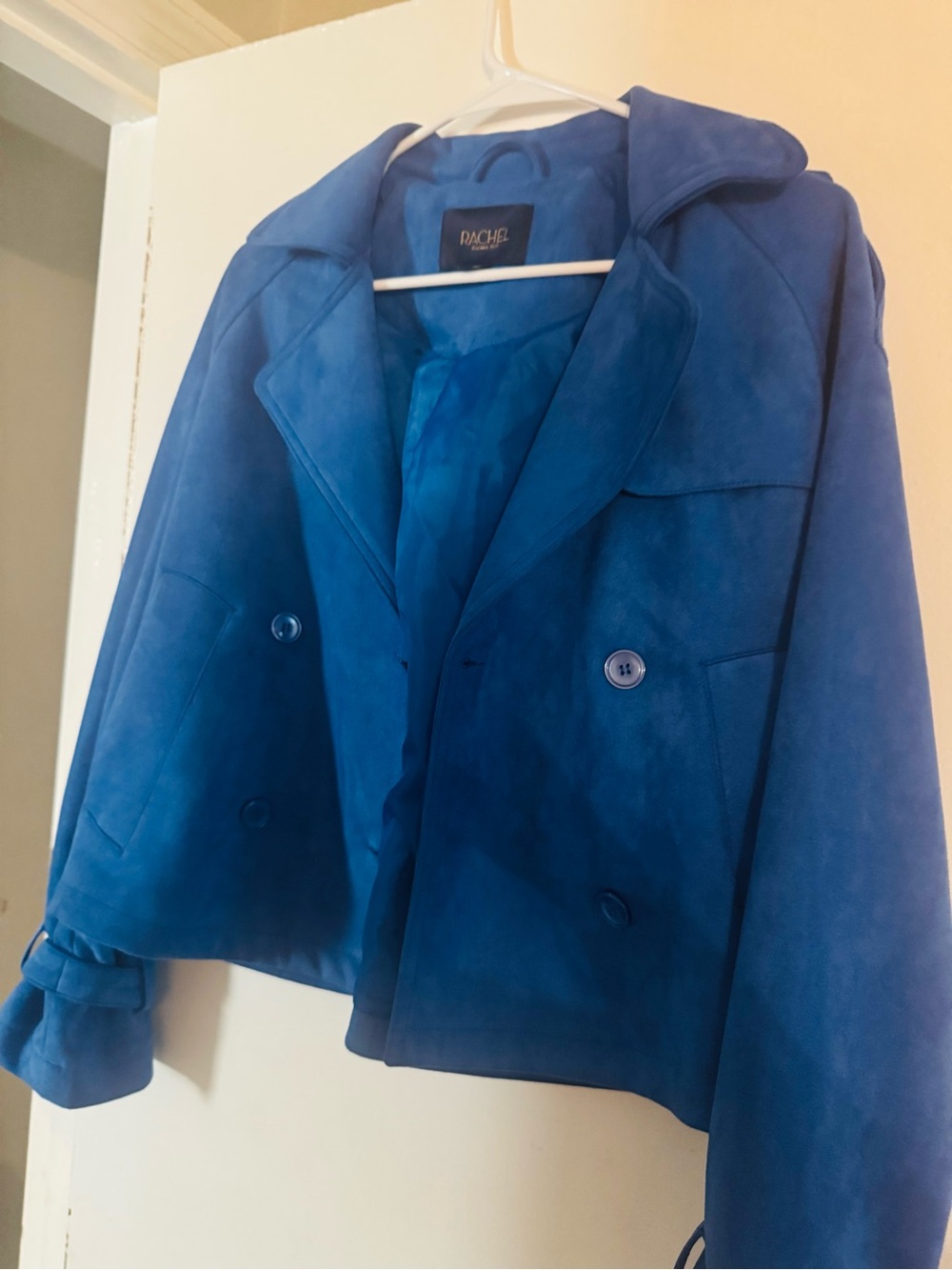 Rachel Vibrant Blue Suede Double-Breasted Pea Coat